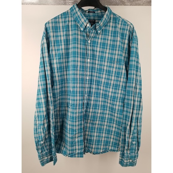 Other - J. Crew Mens XXL 2XL Blue Plaid Long Sleeve Slim Untucked Shirt Flex Washed‎